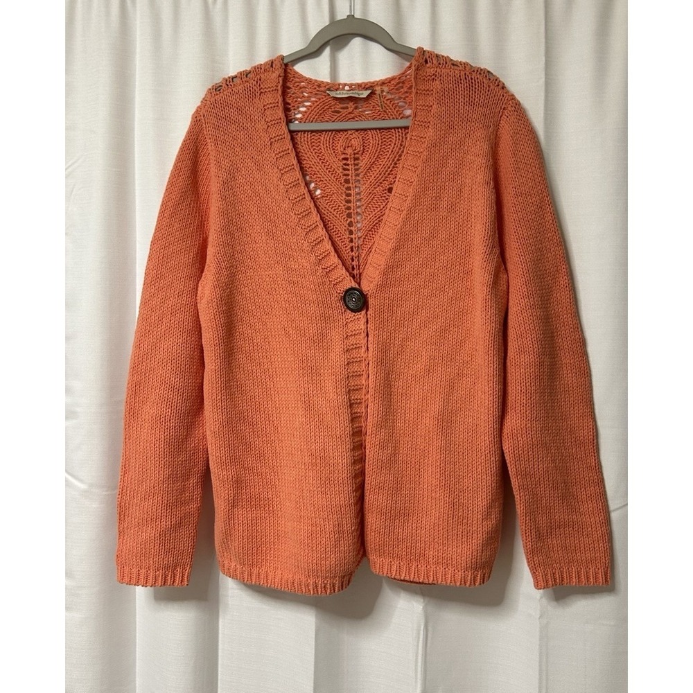 Soft Surroundings Cardigan Sweater Open Knit Coral Orange Womens 1X - Picture 1 of 5